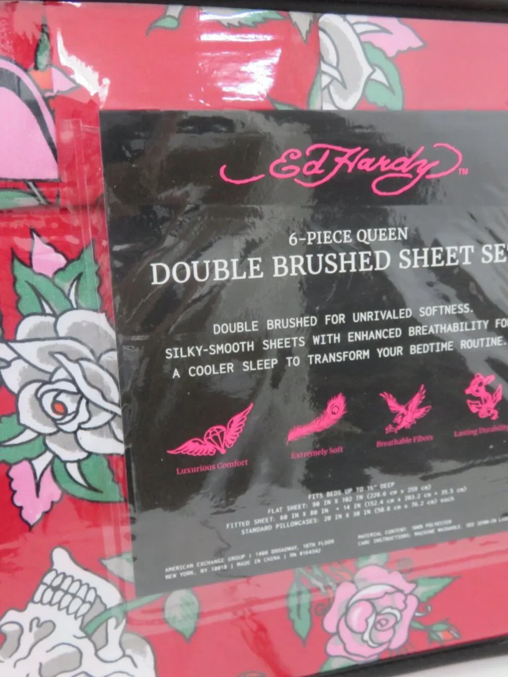 Ed Hardy 6-Piece Queen Floral Red Sheet Set